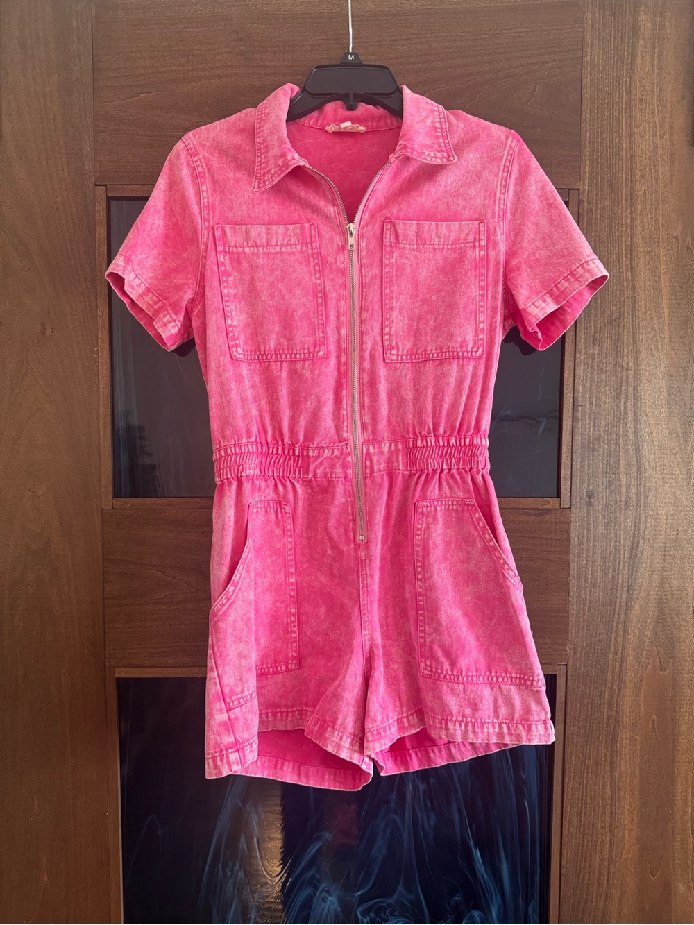 Elan Hot Pink Short Sleeve Zip Romper
